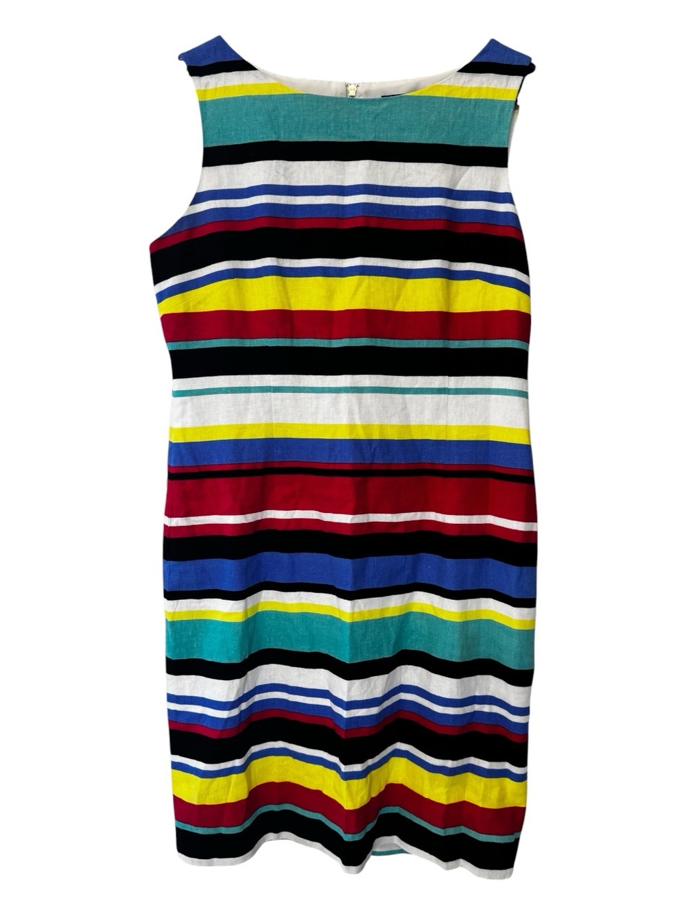 Tahari Multicolor Striped Linen Blend Sleeveless Sheath Preppy Coastal Dress 8